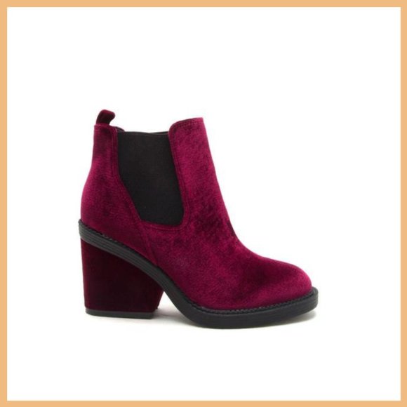 Shoes - NWT Velvet Chunky Heel Ankle Bootie (Burgundy)